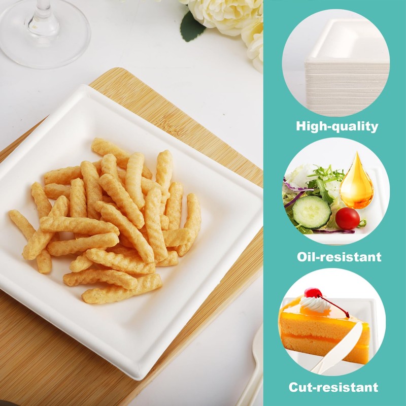 PLMMOUT 150 Pack Square Paper Plates, 8 Inch Compostable Plates,