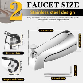 2Pcs Metal Tub Spout with Diverter, Diverter Tub Spout, Tub Faucet, Bathtub Spout, Bath Tub Faucet Replacement, Bathtub Spout with Diverter (2)