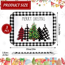 JarThenaAMCS 3Pcs Christmas Serving Trays Black and White Plaid Xmas Tree Platter Rustic Serving Dishes for Holiday Party Sharing Snacks Fruit Dessert Candy