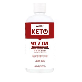 Wellthy KETO MCT Oil 250ml, 16 Porciones, Ácido Caprílico 100% Puro y Natural de Coco, KETO y Paleo Safe, Energía y Concentración, 0g de Azúcar, Glute