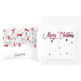 Christmas/Holidays Elegant Throw Pillows Covers in Various Designs. Sets of 2 or 3. (2, Red Merry Christmas & Red Reindeers)