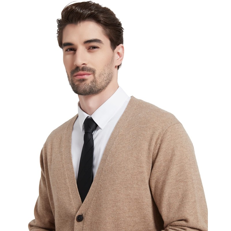 Kallspin Men's Wool Blend V-Neck Cardigan with Button Closure and