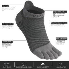 VWELL Cotton Toe Socks Five Finger Socks No Show Crew Athletic Running Socks 4 Pairs,Size 7-11