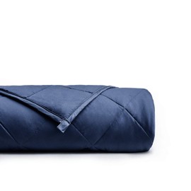 YnM Weighted Blanket â Heavy 100% Oeko-Tex Certified Cotton Material with Premium Glass Beads (Navy, 48''x72'' 15lbs), Suit for One Person(~140lb) Use on Twin/Full Bed