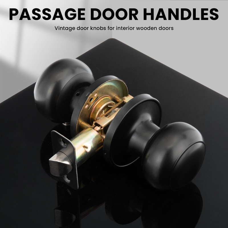 Haidms Black Passage Door Knobs Interior, Classic Matte Black Interior
