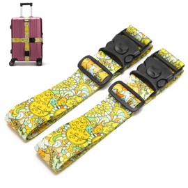 Eviznbou Suitcase Strap, 2 Pack Adjustable Polyester Luggage Strap with Lockable Buckle, Yellow