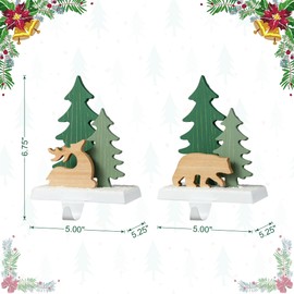 Glitzhome Christmas Stocking Holder, Set of 2 Metal Reindeer&Bear Hanger Hooks for Fireplace Counter Window Xmas Holiday Decoration