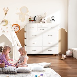 Himusi White Dresser for Bedroom 10 Drawers, Tall Fabric Dressers Chest of Drawers for Closet, Hallway Storage Organizer