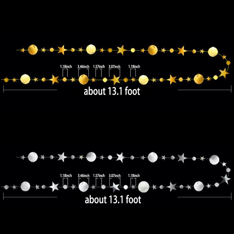 Gold Party Decoration Gold Star Circle Dot Hanging Garland Gold