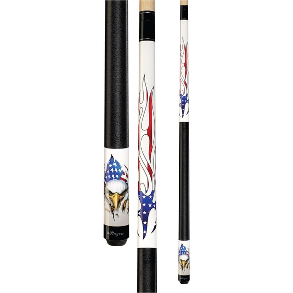 Players D-PEG White with Screaming Bald Eagle and American Flag Flames Cue, 20.5-Ounce
