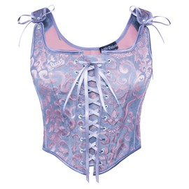 SCARLET DARKNESS Women's Steampunk Corset Vest Plain Lace-Up Medieval Bodice, Purple Jacquard