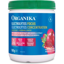 Organika Electrolytes Focus - Pomegranate Flavor Electrolytes Powder for Enhanced Concentration, Focus and Cognitive Stamina - Sugar, Coffee-Free Hydration - 180g - 30 servings