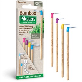 Bamboo Right Angled | Piksters Interdental Brushes | Variety 4 Pack | Sizes 00, 1, 3 & 5 Included