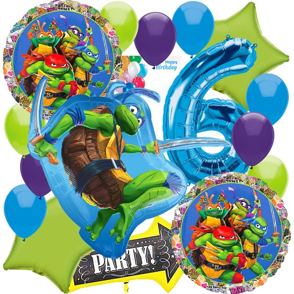 Anagram Licensed Birthday Balloons, Large TMNT Teenage Mutant Ninja Mayhem Turtles Theme Collection, Party Accessory, Multicolor, 6th Birthday