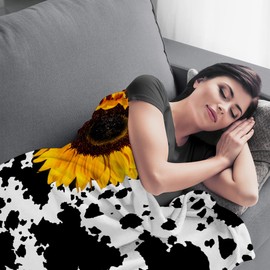 UHANKRU Sunflower Gifts for Women - Cow Sunflower Blanket - Birthday Gifts for Women Sunflower, Sunflower Gifts, Cow Print Stuff, Cow Print Blanket, Sunflower Decor, Sunflower Blanket Throw, 60"x50"