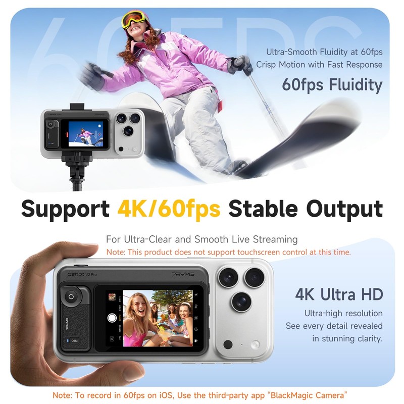 7RYMS Qshot V2 PRO Wireless Selfie Monitor Screen with 4K/60fps,