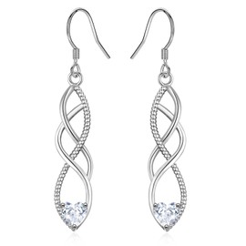 Sterling Silver Drop Earrings for Women Girl, Silver Dangle Earrings Cubic Zirconia Celtic Knot Twisted Linear Hypoallergenic Earring for Sensitive Ears Jewellery Gift Birthday Christmas Anniversary