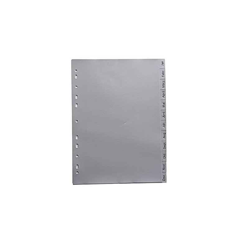 5 x A4 Index Jan-Dec 12 Pieces Universal Perforated Polypropylene