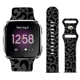 WLPFSAHF Watch Bands Compatible for Versa 2/ Versa/Versa Lite Bands for Women Men, Soft Silicone Cute Fadeless Sport Strap Replacement for Versa SE Lite,Luxury Black Leopard