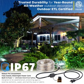 WYZworks 1656LEDs 150ft LED Outside Rope Lights, Outdoor ETL Certified Waterproof Permanent 360 Degree Flexible Bend & Light Emitting, Connectable, Christmas Palm Tree Exterior Landscape, Cool White