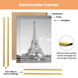 upsimples 16x24 Picture Frame Gold 3 Pack, Scratch-Proof Poster Frames 16 x 24 for Photo Gallery - Slide-In Strips, Horizontal or Vertical Wall Mounting