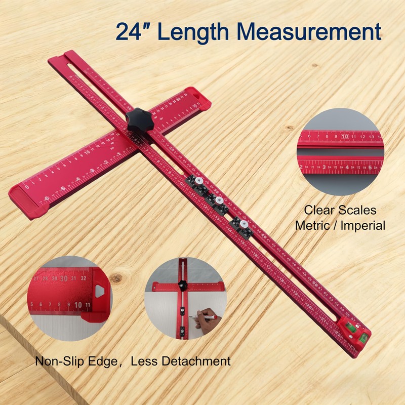 5-in-1 T Square Ruler 24 Inch, Multifunctional Drilling Positioning Ruler