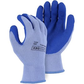 Majestic 3385A/ 9 All-Purpose Glove, Crinkled Latex Palm on Cotton/Poly, Increased Grip in Wet or Dry Applications, Long Knit Cuff, Pre-Curved Finger Design, Medium, Blue