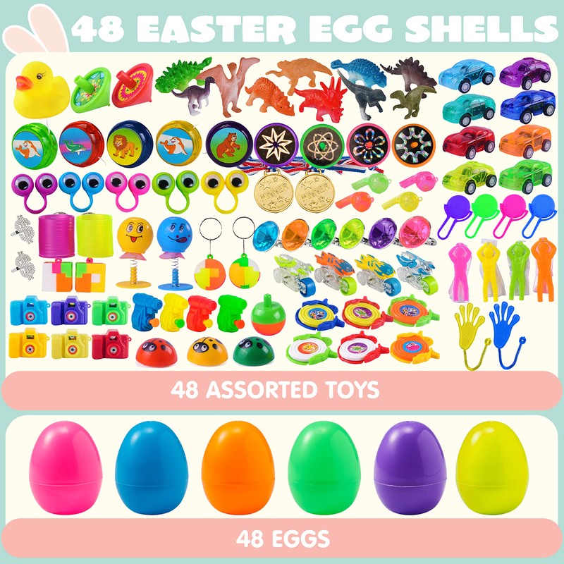 JOYIN JOYIN 96Pcs Easter Eggs with Toys Inside 48 Prefilled