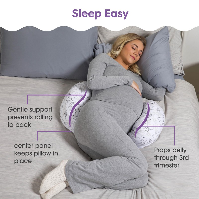 Boppy Side Sleeper Pregnancy Pillow, Gray Falling Leaves, Portable, Supportive