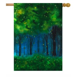 Pickako Fantasy Meadow with Fairytale Forest Surrounded by Fireflies Garden Flag 28 x 40 Inch, Double Sided Outdoor Decorative Welcome Yard Flags for Home House Lawn Patio