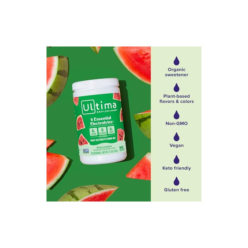 Ultima Replenisher Daily Electrolyte Drink Mix Sandía Porciones Hidratación Polvo