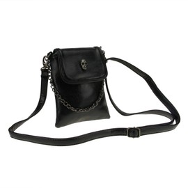 BXT Ladies Skull Leather Messenger Handbags Cellphone Mini Shoulder Bags - Black