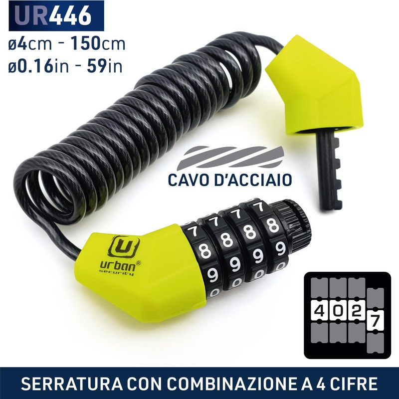 URBAN UR446 Antifurto Casco Moto Lucchetto con Codice Cavo Blocco