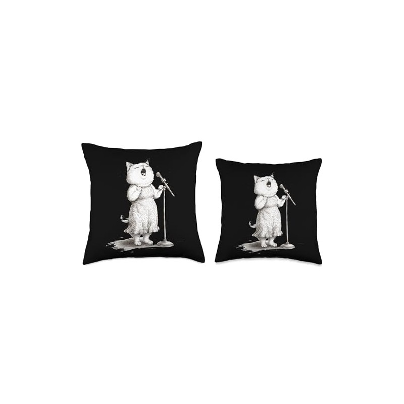 Cat Singing Into Microphone Performance Throw Pillow