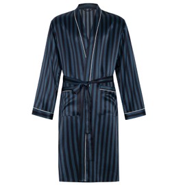 COLD POSH 19MM Mulberry Silk Robe Men Lightweight Kimono Long Bathrobe for Mens Summer Pajamas Set(Black Green,Small)