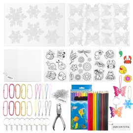 SNAIL GARDEN 252PCS Heat Shrink Plastic Sheet Kit with Hollow Out Snowy and Butterflies Patterned Shrinky Dink Paper, Shrink Paper with Keychain Kit,Hole Punch,Colored Pencils,Craft Creative Ornament