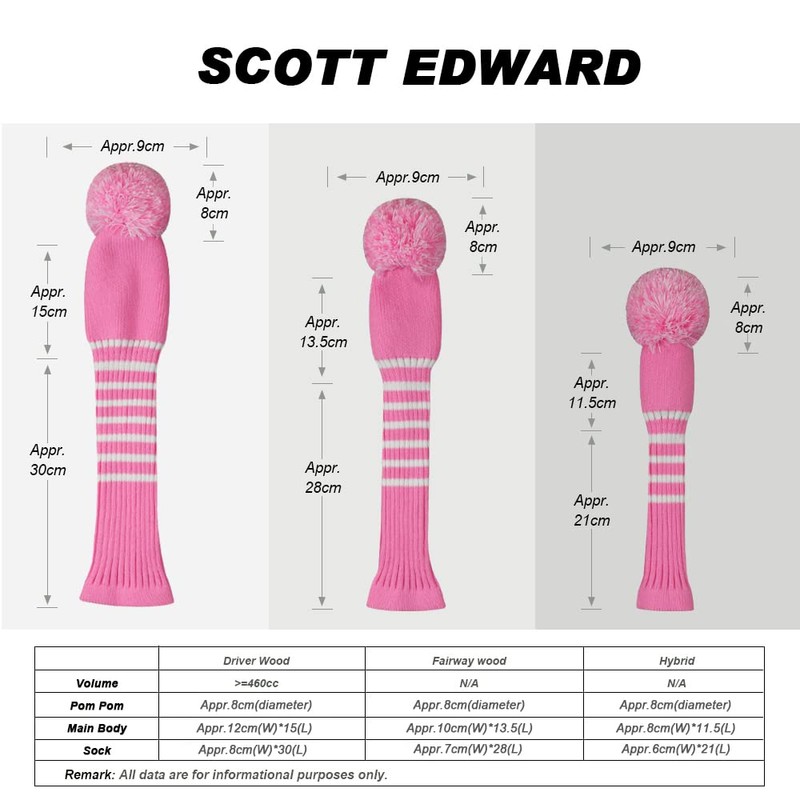 Knit Woods Golf Head Covers, Set of 4, Pink Color,