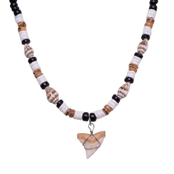 BlueRica Shark Tooth on Black Coconut & Nassa Shell Beads