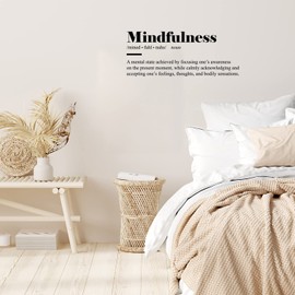 Vinyl Wall Art Decal - Mindfulness Definition - 10" x 25" - Modern Inspirational Positive Quote Sticker for Bedroom Closet Home School Work Office Living Room Decor (Black)