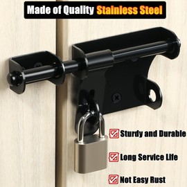 Alise Slide Bolt Gate Latch with Padlock Set,Heavy Duty Barrel Bolts Safety Door Lock,Double Sided Gate Hardware for Barn Fence Gate Inside Doors,6 Inch Solid Stainless Steel Black Latches Set