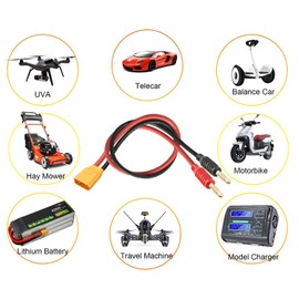 WOODGUILIN XT90 Connector Plug，XT90 Connector Male Plug to 4mm Banana Plugs Battery Charge Lead Adapter,with 12AWG 30CM Connector for Lipo Battery Charge (2 Pack XT90)