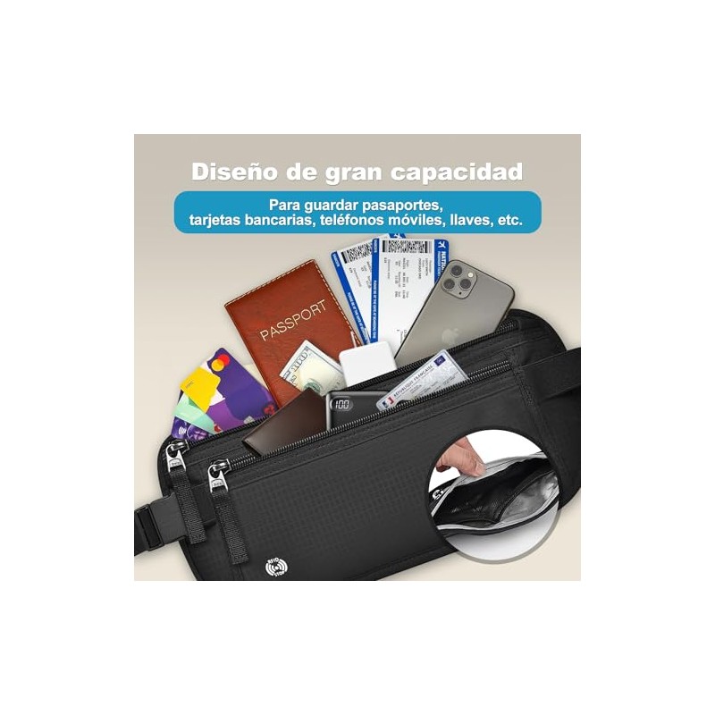 Cinturón de Viaje con Tecnología Bloqueo RFID, Cangurera Mujer y