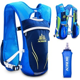 HEARTST Running Bag Marathon Backpack Daypack 5.5L Lightweight Breathable Waterproof Reflective Hydration Bag Backpack (Blue+500ml Water Bottle)
