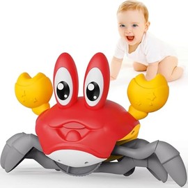 Crawling Crab Baby Toy, Infant Tummy Time Toys for 3-6 Year olds with Music and LED Light, Sensory Toys for Babies Toddlers 3 Year Old, Music Development Gift for 7 8 9 Year olds boy（RED）