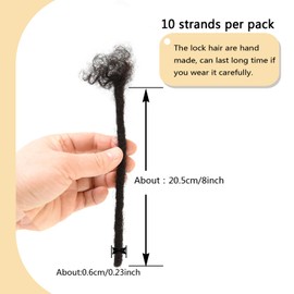 Human Hair Dreadlock Extensions Full Handmade Dreads Extensions Loc Extensions for Women/Men Can Be Dyed Curled Bleached (8 Inch 0.6cm 10 Strands)