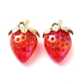 Ipotkitt 20 Pcs Acrylic Red Strawberry Charms Transparent Imitation Fruit Charms Cute Plastic Food Charms for Keychain Bracelet Earring Jewellery Making