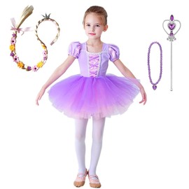 Dressy Daisy Princess Ballet Tutu Dress Fancy Dance Wear Ballerina Costume Outfit Dancewear with Accessories for Little Girls Size 6-7 Purple 074