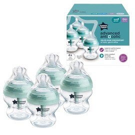 Tommee Tippee Biberones Advanced Anticólicos, Recién Nacido, 150ml/5oz | Paquete de 4, Tetina Flujo Lento Tipo Pecho, Diseño Único Aleja el Aire de la