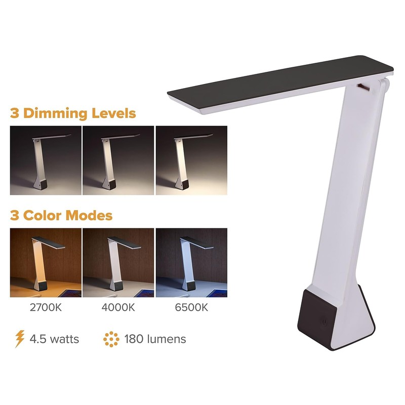 Bostitch Office KT-VLED1810-BLK Powered Rechargeable Battery LED Desk Lamp, 3