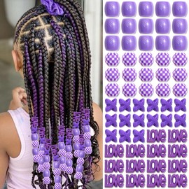 NAISKA 60Pcs Purple Hair Beads Jewelry for Braid Loc Dreadlock Bead Accessories Hair Clip Girls' Jewelry Making Hair Accessories Jewelry Braid Clips for Women and Girls